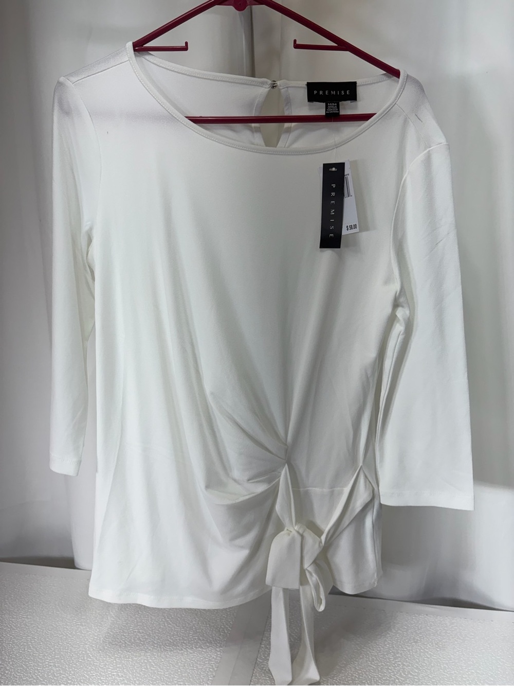 Premise White Long Sleeve Twist Tie Front Blouse 4105